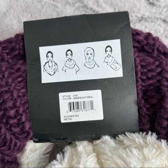 NWT Modena Plush Faux Fur and Knit Infinity Grape Oatmeal Scarf - Picture 3 of 5